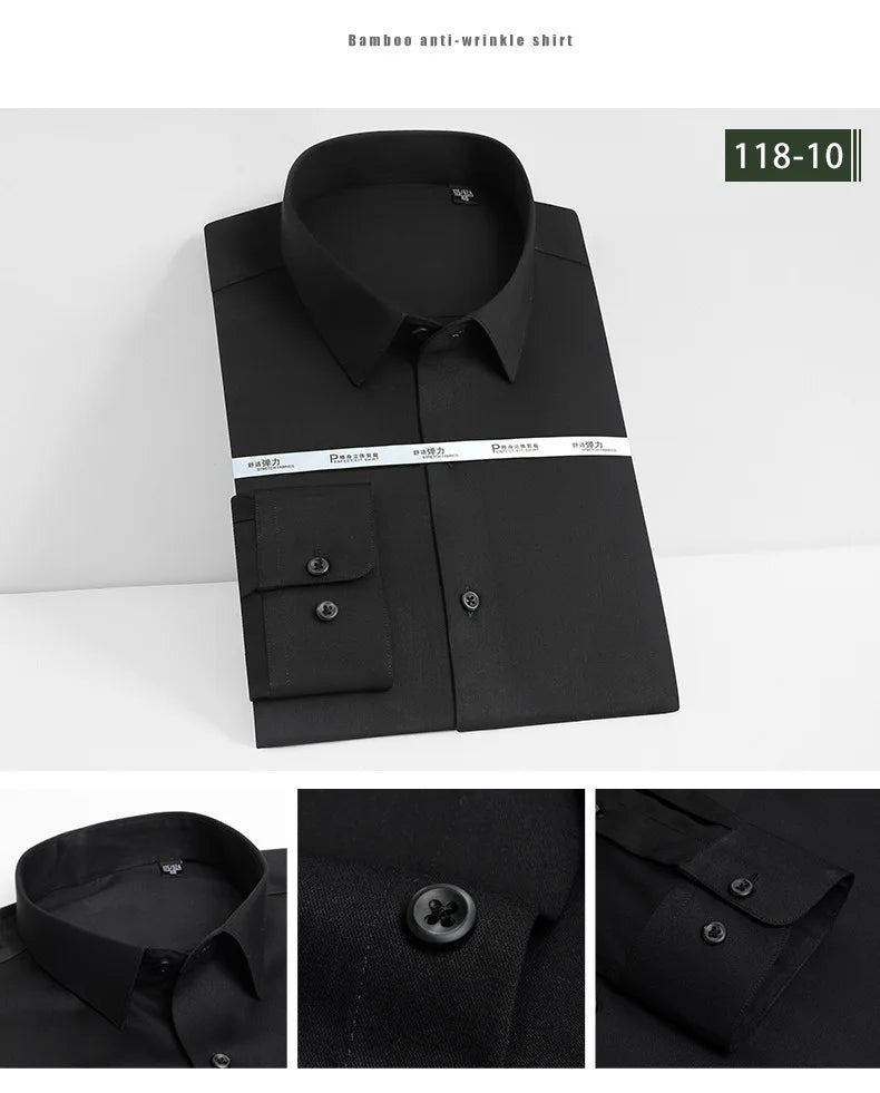 Men's white shirt long sleeved wedding business non ironing formal wear professional workwear casual wrinkle resistant shirt - BOC-WEAR