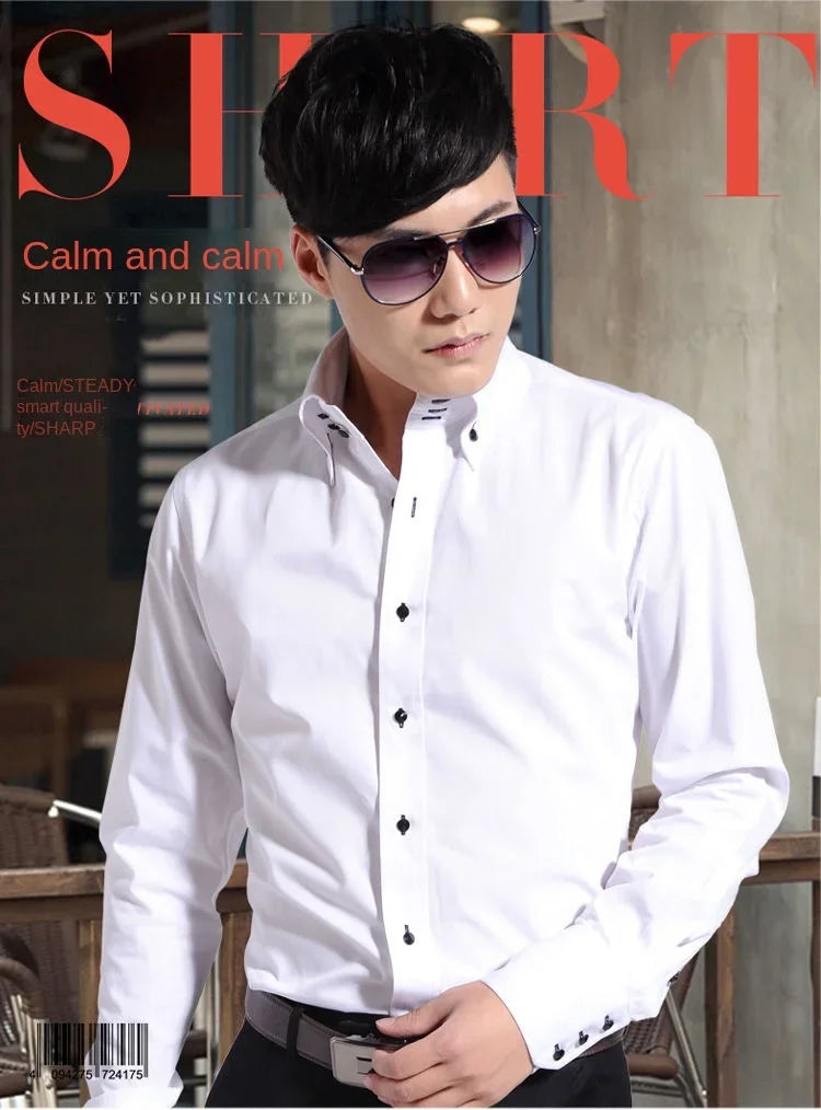 Premium Quality White Shirts for Men - Non-iron Wrinkle Resistant Dress Shirt Long Sleeve New Solid Male Clothing Black Navy - BOC-WEAR