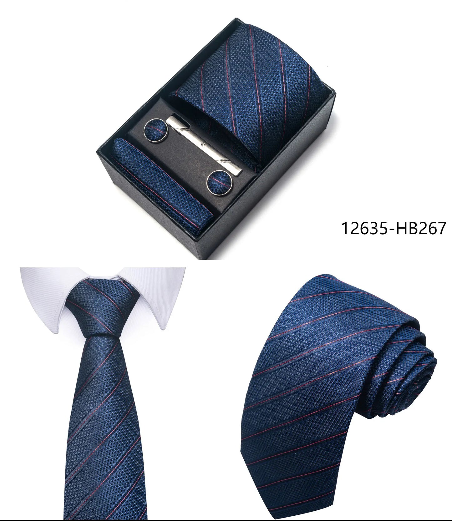 Premium Men's Tie Gift Set - 8cm Silk Necktie with Pocket Square, Cufflinks & Tie Clip - BOC-WEAR