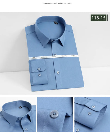 Men's white shirt long sleeved wedding business non ironing formal wear professional workwear casual wrinkle resistant shirt - BOC-WEAR