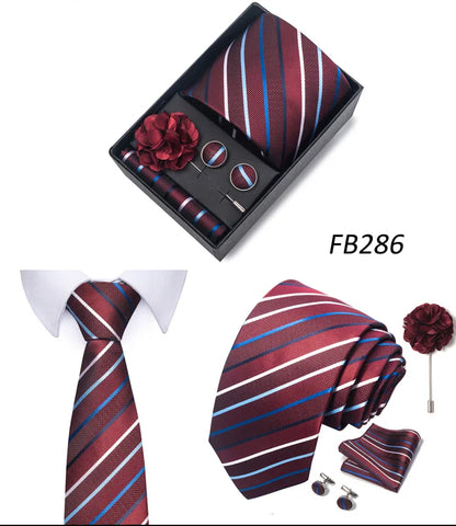 New Designer Blue Red Green Paisley Ties For Men Wedding Party Neck Tie Luxury Tie Pocket Square Cufllink Brooch Set - BOC-WEAR