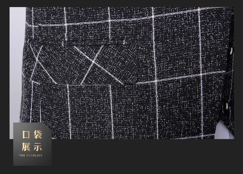 Suit Fashion Business Casual Gentleman Men's Italian Style Elegant Plaid Slim-Fit Formal 3-Piece Suit