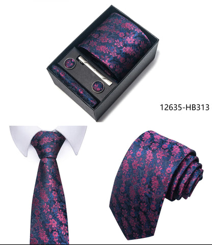 Premium Men's Tie Gift Set - 8cm Silk Necktie with Pocket Square, Cufflinks & Tie Clip - BOC-WEAR