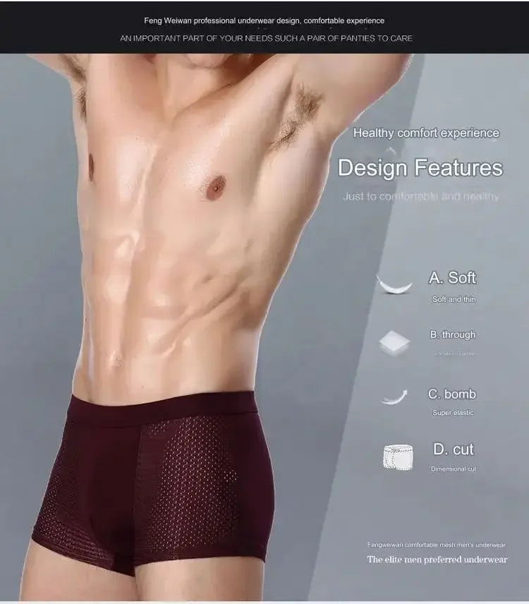 BOC-WEAR Men's Ice Silk Boxers - 4-Pack Seamless Summer Underwear - BOC-WEAR