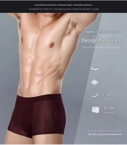 BOC-WEAR Men's Ice Silk Boxers - 4-Pack Seamless Summer Underwear - BOC-WEAR