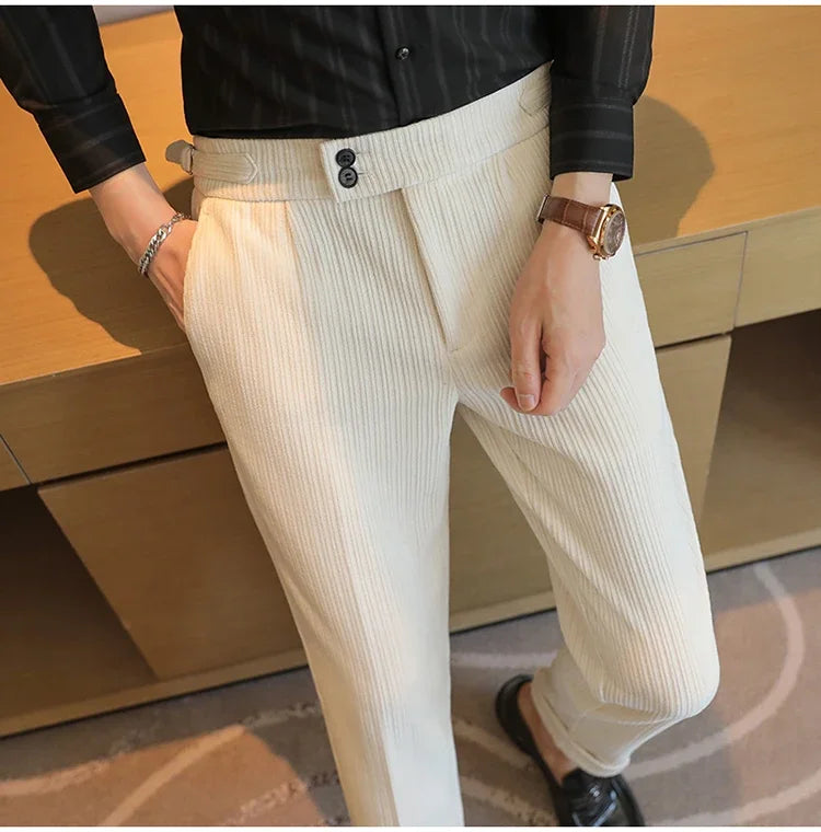 2024 New Light Luxury Chenille Neapolitan High Waist  Casual Pants for Men , Premium Feeling Slim Fit  Mens Dress Pants,pantalon