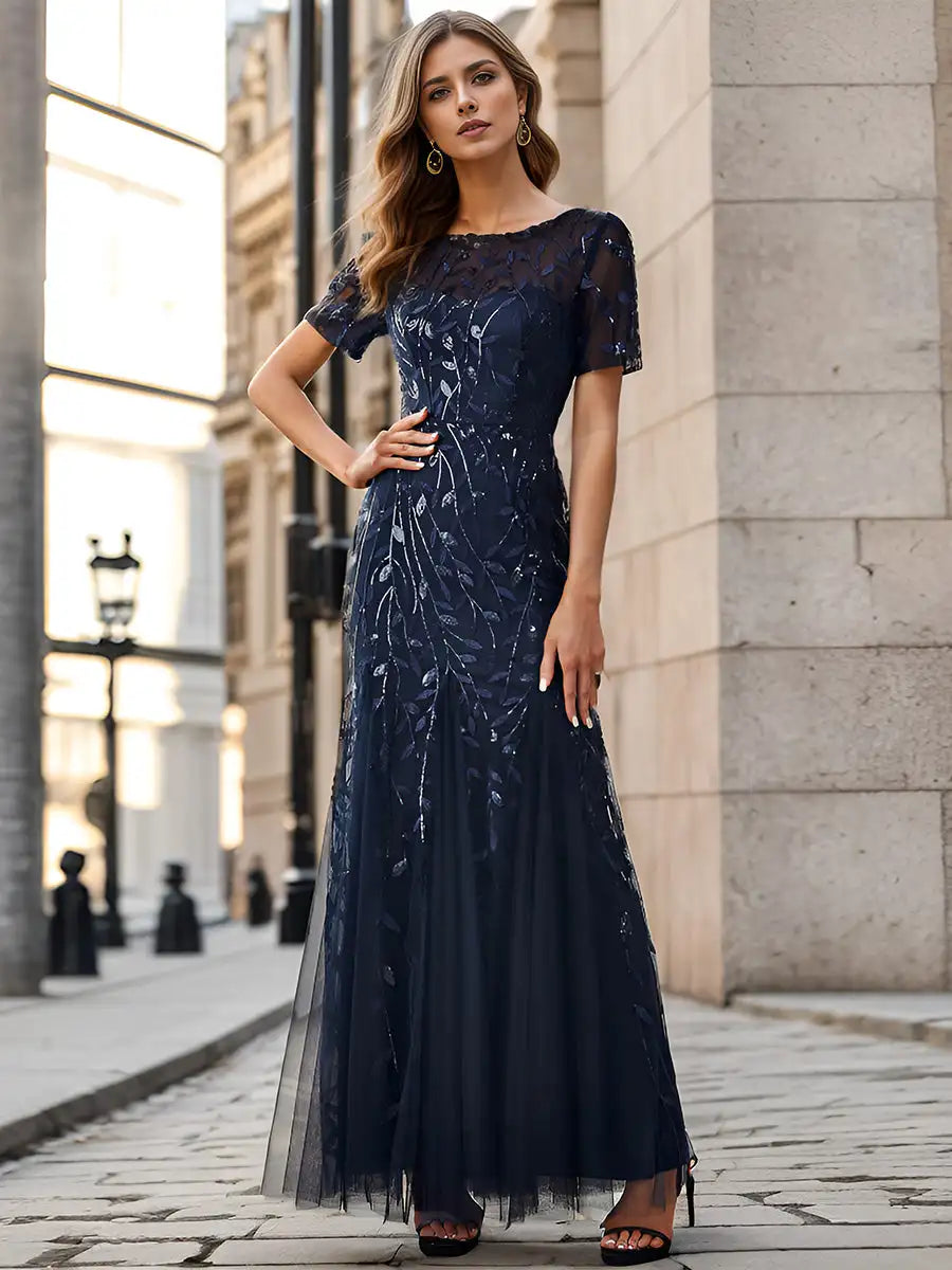 Sequin High Slit Evening Gown