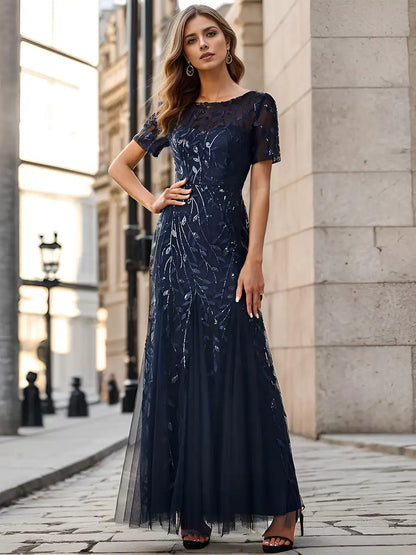 Sequin High Slit Evening Gown