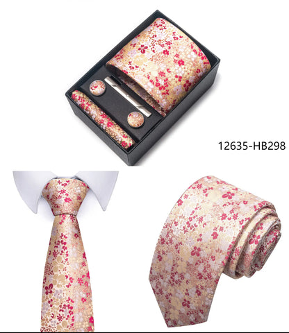 Premium Men's Tie Gift Set - 8cm Silk Necktie with Pocket Square, Cufflinks & Tie Clip - BOC-WEAR