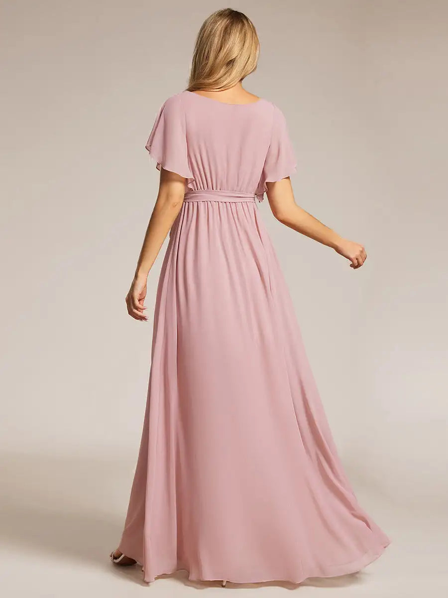 Elegant Evening dresses Deep V Neck Ruffles Sleeves Floor-Length Gown 2025 Ever pretty of Chiffon Dusty Rose Prom Women Dress