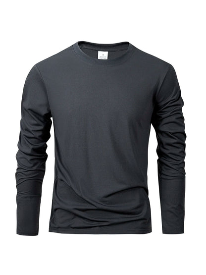 Men‘s Solid Color Long Sleeve T-shirt Fashion Cotton Men's T Shirts Simple Casual O-neck Unisex Tops Fitness Run Sports Pullover - BOC-WEAR