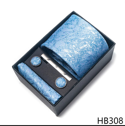 Premium Men's Tie Gift Set - 8cm Silk Necktie with Pocket Square, Cufflinks & Tie Clip - BOC-WEAR