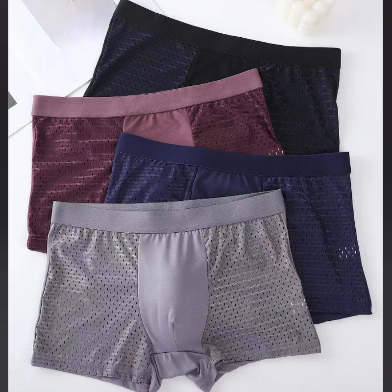 BOC-WEAR Men's Ice Silk Boxers - 4-Pack Mesh Breathable Underwear - BOC-WEAR