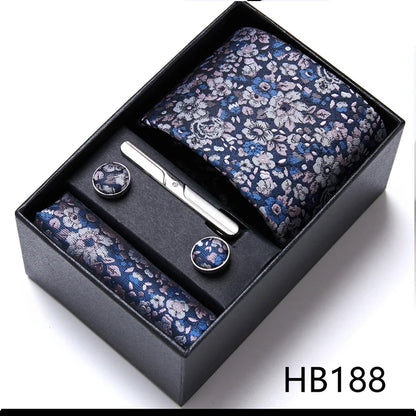 Top Grade Holiday Gift Box 7.5 cm Green Print Tie Pocket Squares Cufflink Set Gravatas Man Suit Accessories Fit Formal Party - BOC-WEAR