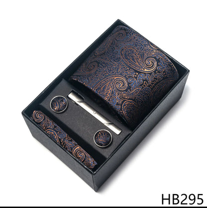 Luxury Brand 8 cm Tie Handkerchief Cufflink Clip Set For Men Wedding Gravata Suit Accessories Holiday Gift Box - BOC-WEAR