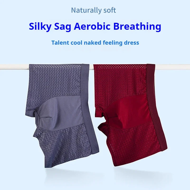 BOC-WEAR Men's Ice Silk Boxers - 4-Pack Mesh Breathable Underwear - BOC-WEAR