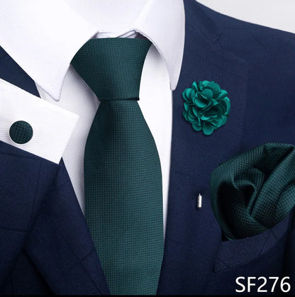 Luxury Men's Floral Tie Set - Black Gold Paisley Necktie with Pocket Square, Cufflinks & Brooch - BOC-WEAR