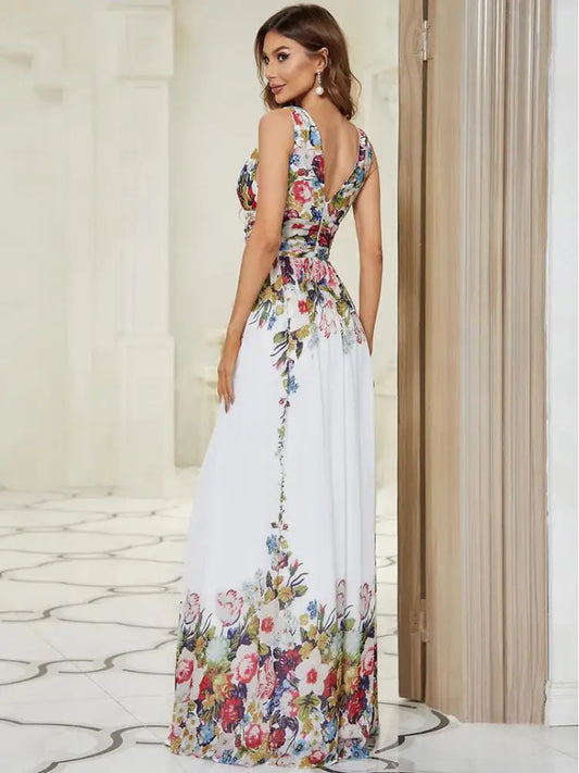 Double V-Neck Chiffon Maxi Prom Dress