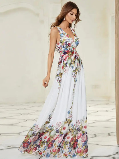 Double V-Neck Chiffon Maxi Prom Dress