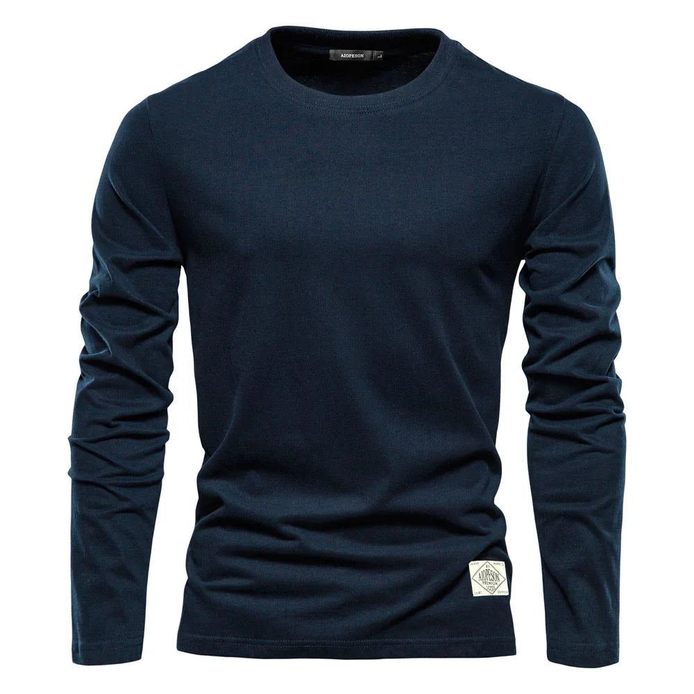Premium 100% Cotton Long Sleeve T-Shirt for Men - Classic Solid Colors - BOC-WEAR