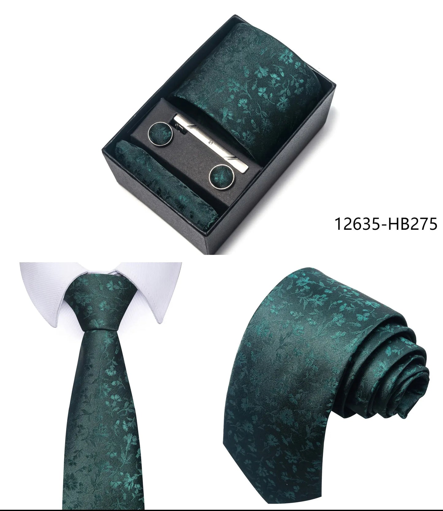 Premium Men's Tie Gift Set - 8cm Silk Necktie with Pocket Square, Cufflinks & Tie Clip - BOC-WEAR