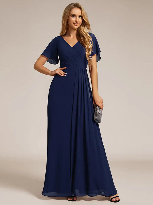 Deep V-Neck Backless Chiffon Evening Dress