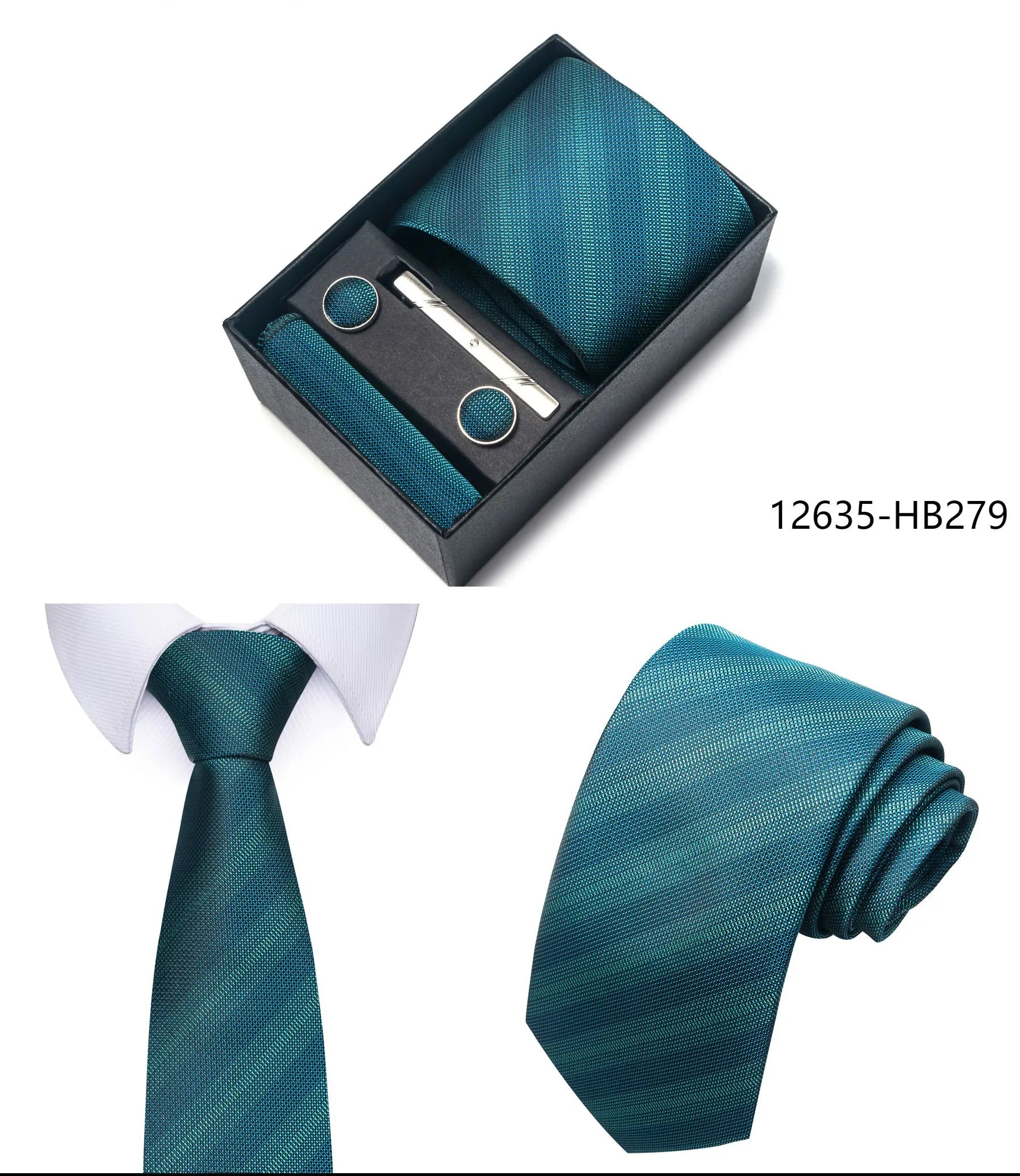 Premium Men's Tie Gift Set - 8cm Silk Necktie with Pocket Square, Cufflinks & Tie Clip - BOC-WEAR