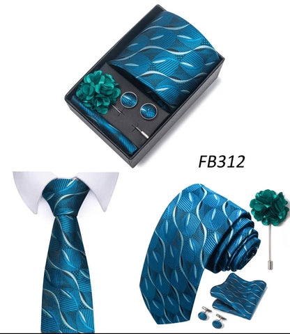 New Designer Blue Red Green Paisley Ties For Men Wedding Party Neck Tie Luxury Tie Pocket Square Cufllink Brooch Set - BOC-WEAR