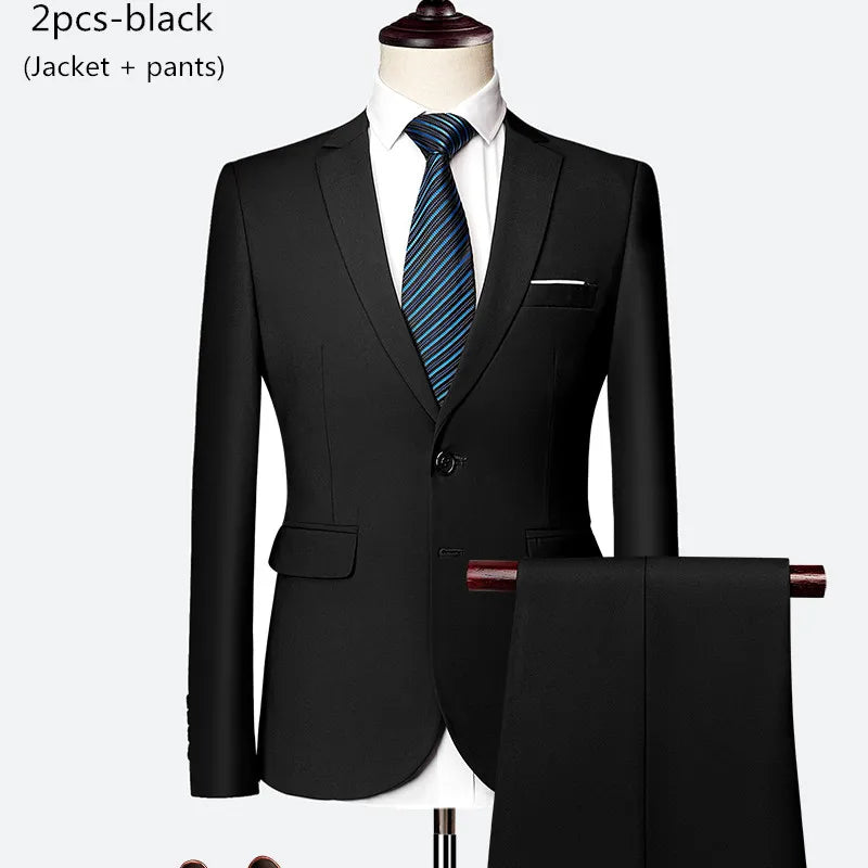 Luxury 3 piece men's wedding suit fashion men's slim solid color business office suit sets large size men Blazer+ pants + vest - BOC-WEAR