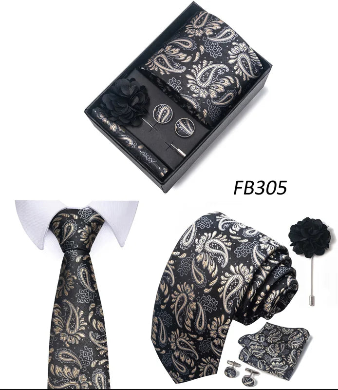 New Designer Blue Red Green Paisley Ties For Men Wedding Party Neck Tie Luxury Tie Pocket Square Cufllink Brooch Set - BOC-WEAR