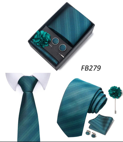 New Designer Blue Red Green Paisley Ties For Men Wedding Party Neck Tie Luxury Tie Pocket Square Cufllink Brooch Set - BOC-WEAR