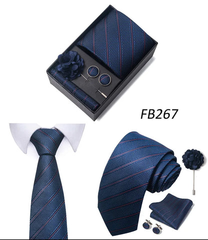 New Designer Blue Red Green Paisley Ties For Men Wedding Party Neck Tie Luxury Tie Pocket Square Cufllink Brooch Set - BOC-WEAR