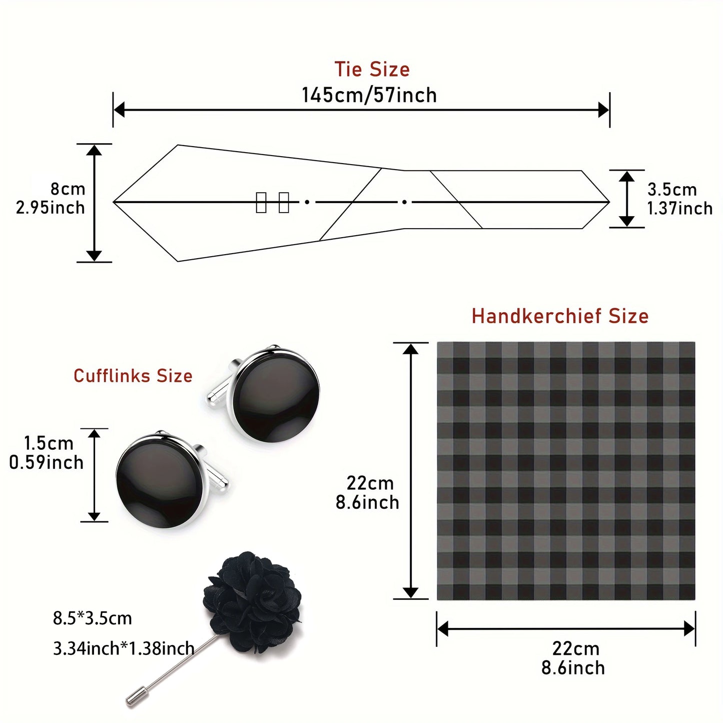 Luxury Men's Floral Tie Set - Black Gold Paisley Necktie with Pocket Square, Cufflinks & Brooch - BOC-WEAR