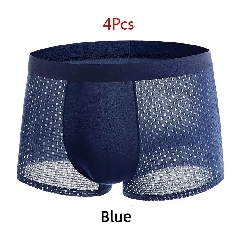 BOC-WEAR Men's Ice Silk Boxers - 4-Pack Mesh Breathable Underwear - BOC-WEAR