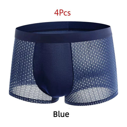BOC-WEAR Men's Ice Silk Boxers - 4-Pack Mesh Breathable Underwear - BOC-WEAR