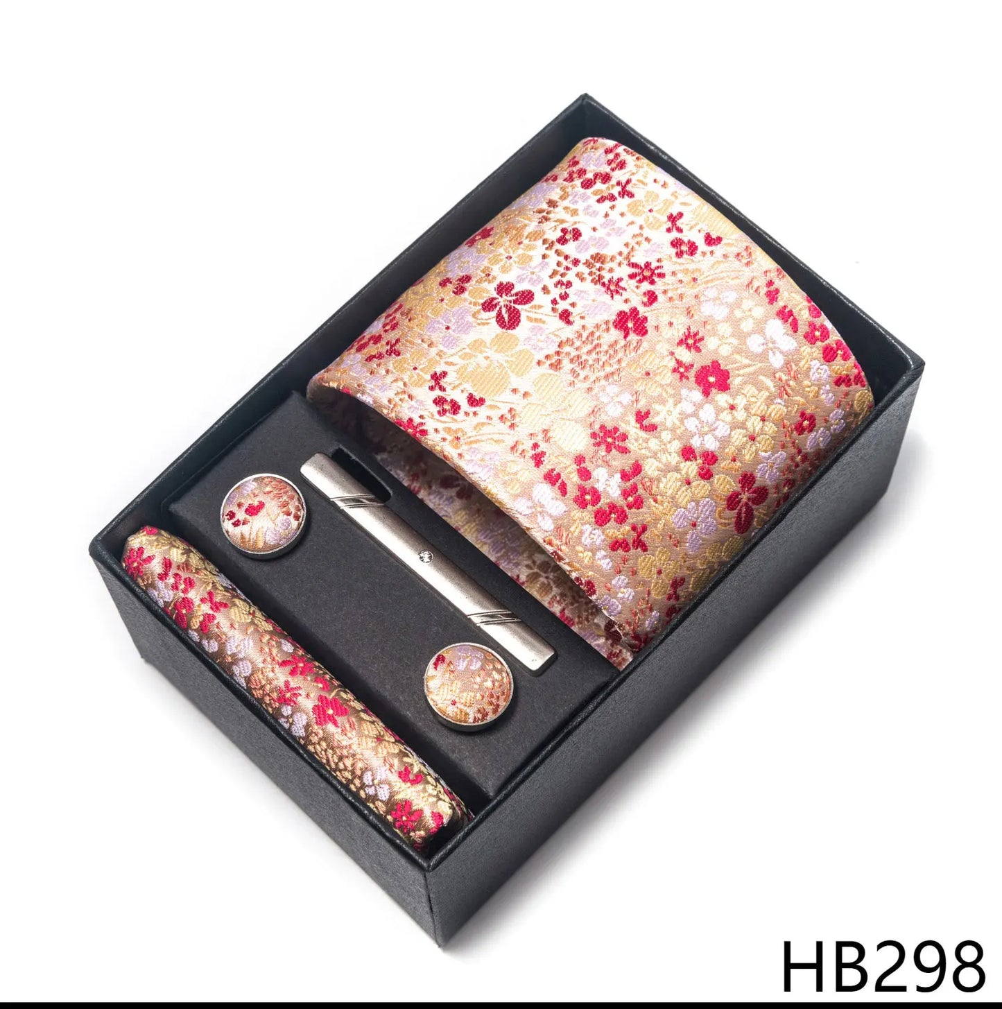 Premium Men's Tie Gift Set - 8cm Silk Necktie with Pocket Square, Cufflinks & Tie Clip - BOC-WEAR