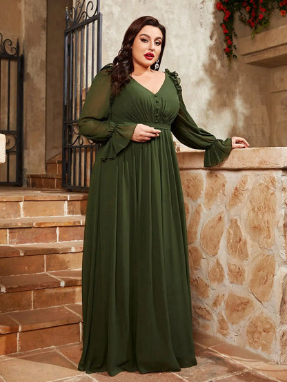Plus Size Lantern Sleeve Chiffon Gown