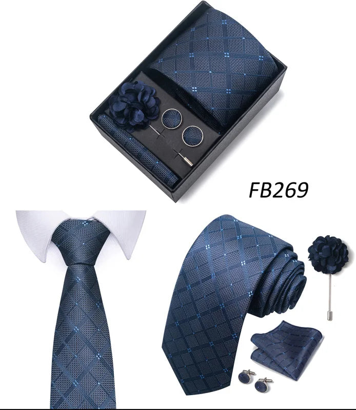 New Designer Blue Red Green Paisley Ties For Men Wedding Party Neck Tie Luxury Tie Pocket Square Cufllink Brooch Set - BOC-WEAR