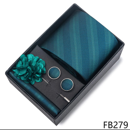 New Designer Blue Red Green Paisley Ties For Men Wedding Party Neck Tie Luxury Tie Pocket Square Cufllink Brooch Set - BOC-WEAR