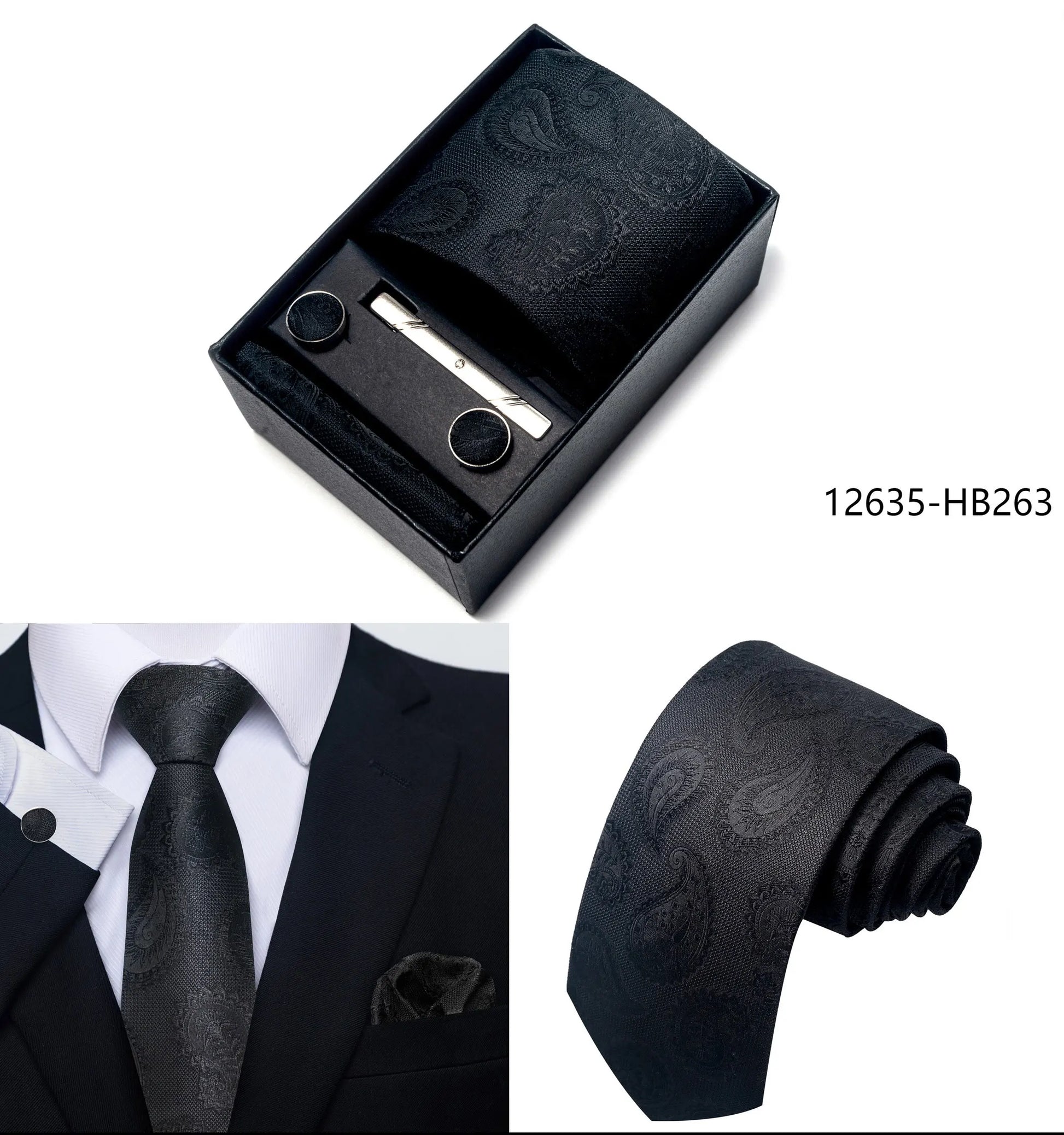 Luxury Brand 8 cm Tie Handkerchief Cufflink Clip Set For Men Wedding Gravata Suit Accessories Holiday Gift Box - BOC-WEAR