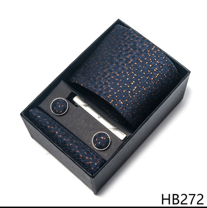 Luxury Brand 8 cm Tie Handkerchief Cufflink Clip Set For Men Wedding Gravata Suit Accessories Holiday Gift Box - BOC-WEAR