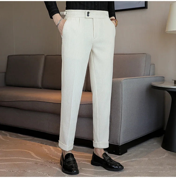2024 New Light Luxury Chenille Neapolitan High Waist  Casual Pants for Men , Premium Feeling Slim Fit  Mens Dress Pants,pantalon