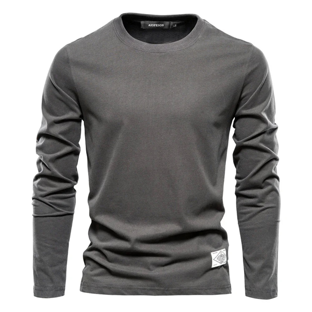 Premium 100% Cotton Long Sleeve T-Shirt for Men - Classic Solid Colors - BOC-WEAR