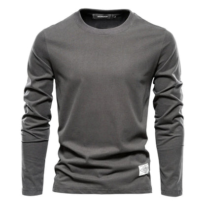Premium 100% Cotton Long Sleeve T-Shirt for Men - Classic Solid Colors - BOC-WEAR