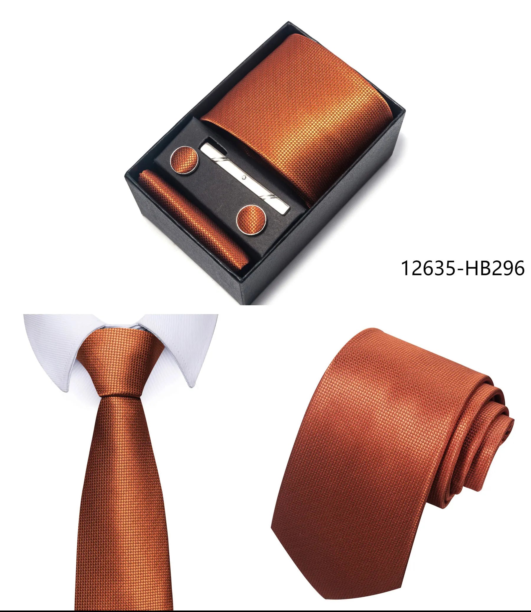Premium Men's Tie Gift Set - 8cm Silk Necktie with Pocket Square, Cufflinks & Tie Clip - BOC-WEAR