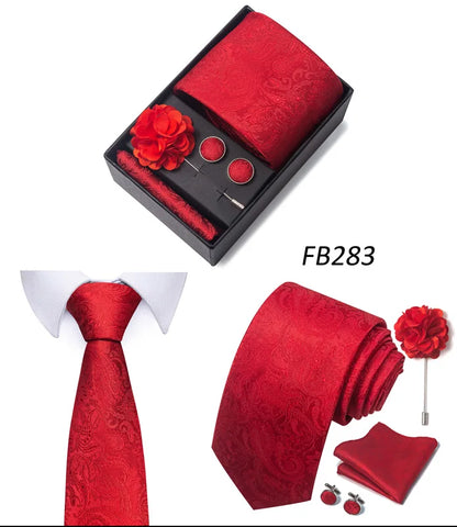 New Designer Blue Red Green Paisley Ties For Men Wedding Party Neck Tie Luxury Tie Pocket Square Cufllink Brooch Set - BOC-WEAR