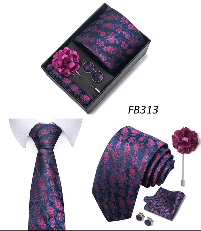 New Designer Blue Red Green Paisley Ties For Men Wedding Party Neck Tie Luxury Tie Pocket Square Cufllink Brooch Set - BOC-WEAR