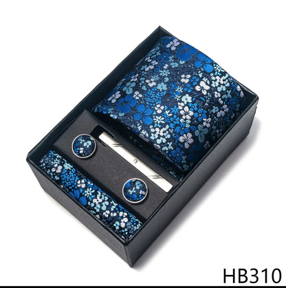 Luxury Brand 8 cm Tie Handkerchief Cufflink Clip Set For Men Wedding Gravata Suit Accessories Holiday Gift Box - BOC-WEAR