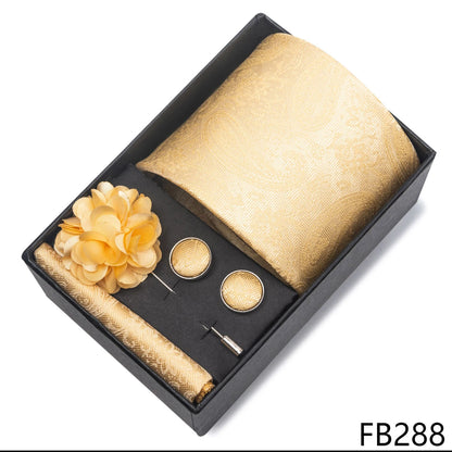 New Designer Blue Red Green Paisley Ties For Men Wedding Party Neck Tie Luxury Tie Pocket Square Cufllink Brooch Set - BOC-WEAR