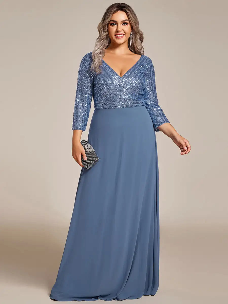 Plus Size Sequin A-Line Prom Dress